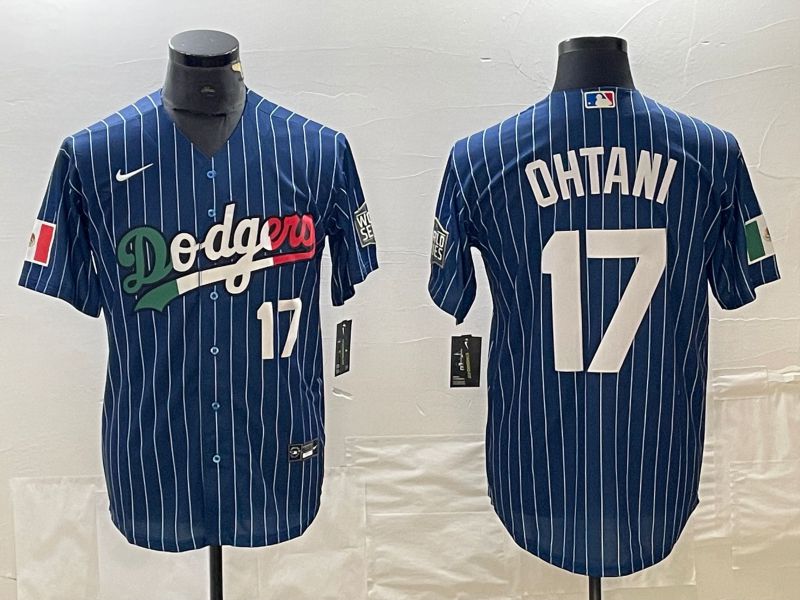 Men Los Angeles Dodgers 17 Ohtani Blue stripe Nike Game MLB Jersey style 7